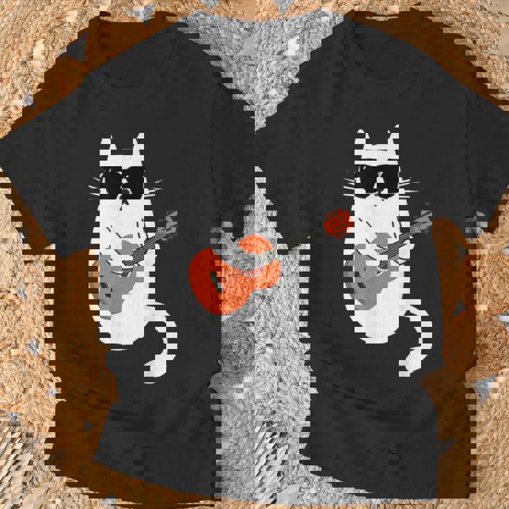 ネコとギター 猫とサングラス ネコ好き 猫飼い アコースティックギター エレキギター 音楽家 バンド ネコ 猫 Tシャツ 高齢者への贈り物