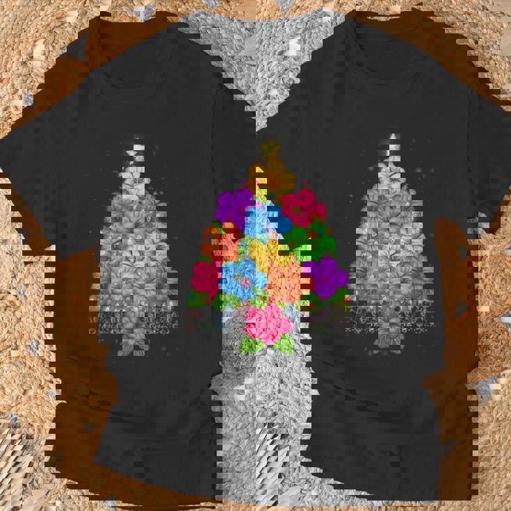ハワイアン クリスマス ハイビスカス フラワー ツリー ハワイ トロピカル Tシャツ 高齢者への贈り物