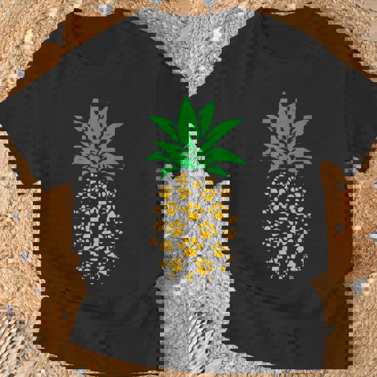 ハワイアンアイランド パイナップル 猫の肉球プリント 猫好きのギフト Tシャツ 高齢者への贈り物
