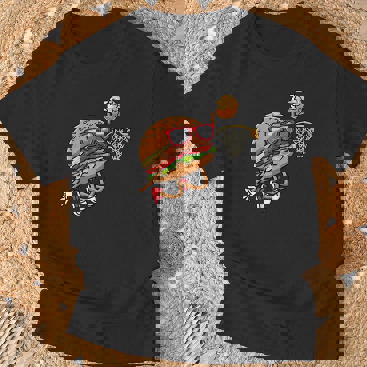 ハンバーガー バスケットボール ファーストフード バスケットボール選手 Tシャツ 高齢者への贈り物