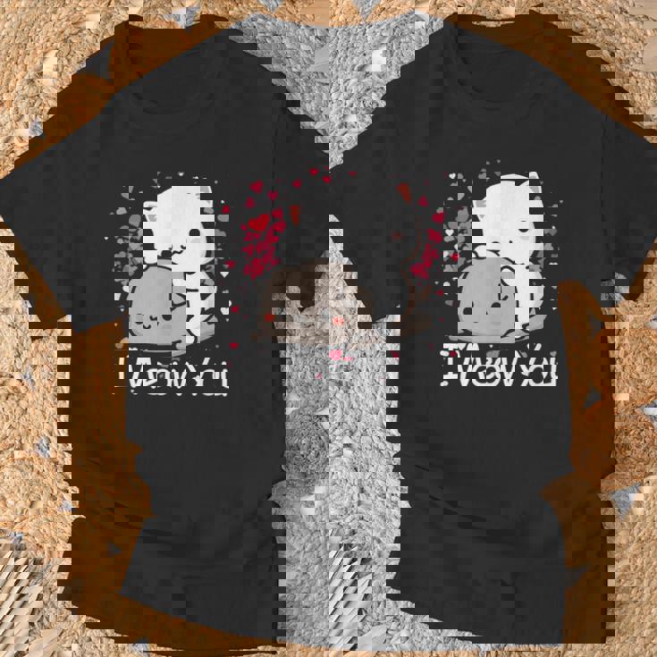 ハート バレンタイン ピーチゴマ 猫 カップル I Meow You Tシャツ 高齢者への贈り物