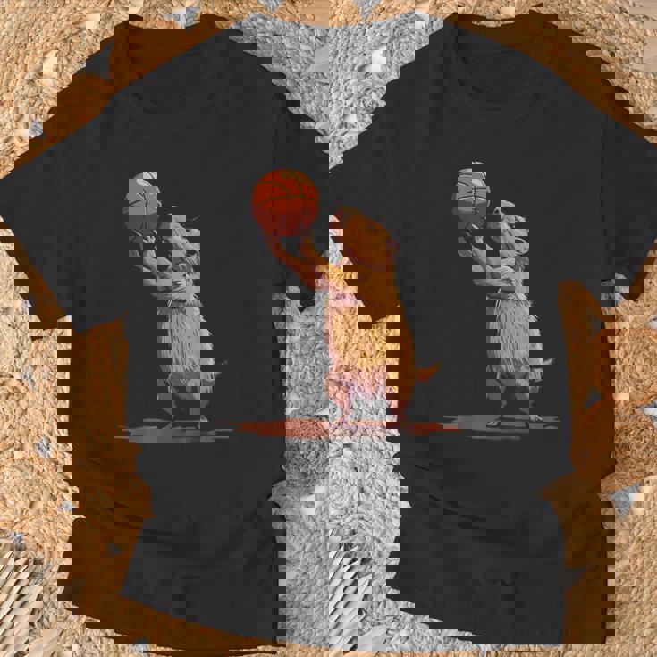 バスケットボール ドローイング バスケットボール 恋人 カピバラ 動物 アート Tシャツ 高齢者への贈り物