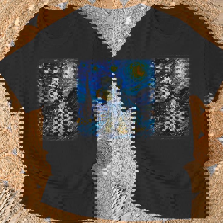 バン・ゴッホ 星月夜ミニチュア・シュナウザー Tシャツ 高齢者への贈り物