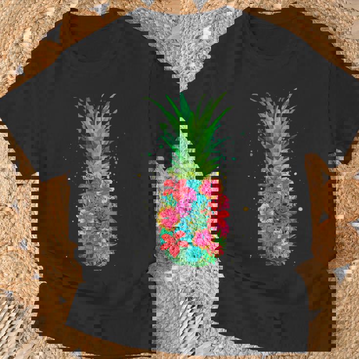 パイナップルフラワー レディース メンズ アロハ ハワイ ヴィンテージ ハワイアン Tシャツ 高齢者への贈り物