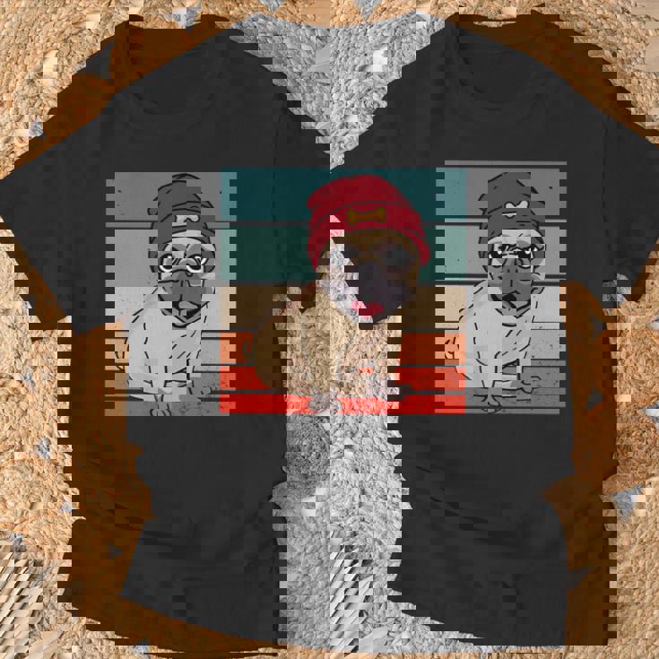 パグ ビーニー 赤骨かわいい遊び心のある幸せなスタイリッシュな動物ペット 長袖tシャツ Tシャツ 高齢者への贈り物