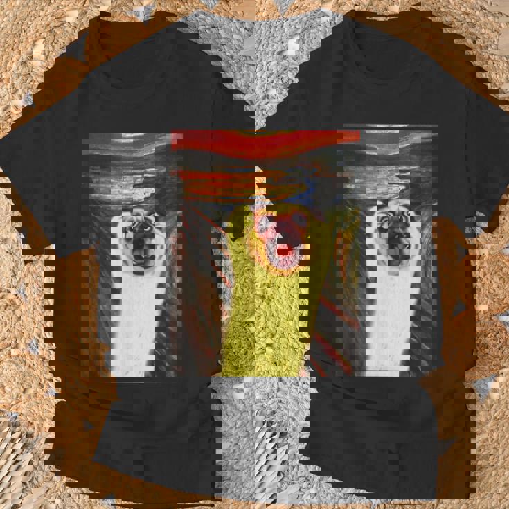 パグ 面白いtシャツ 犬 ムンクの叫び かわいい メンズ 子供 おもしろ 服 グッズ ネタ わんこ イヌ Tシャツ 高齢者への贈り物