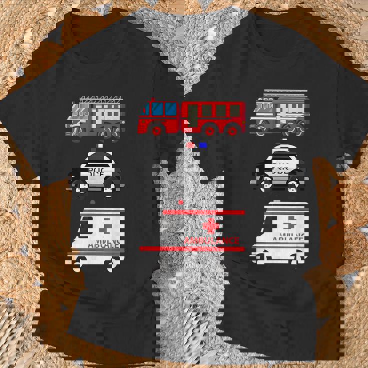 パトカー 消防車 救急車 ファーストレスポンダーデザイン Tシャツ 高齢者への贈り物