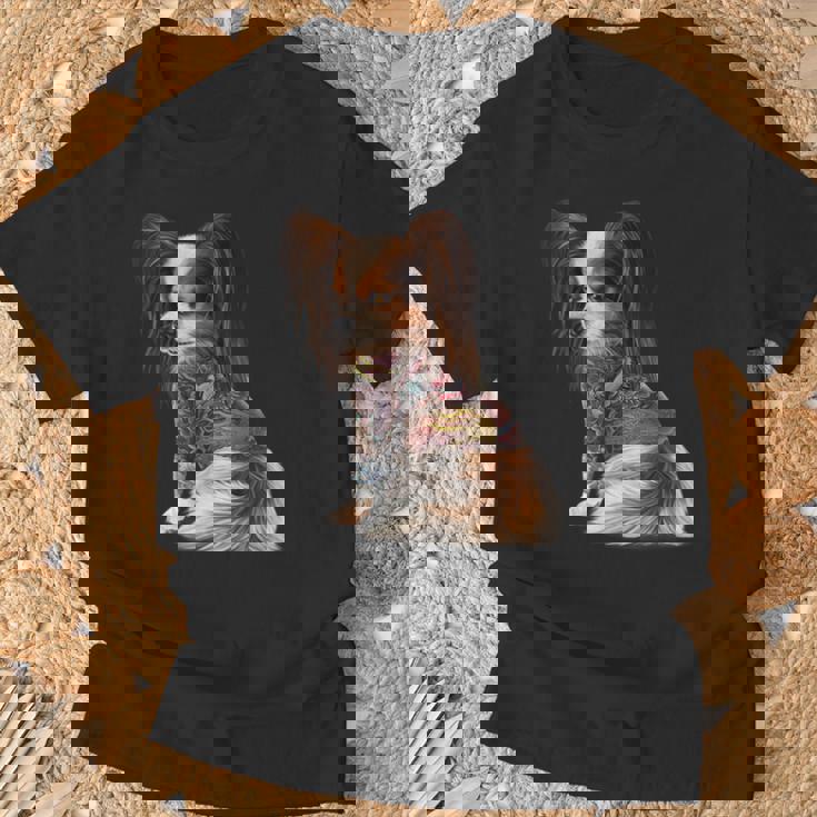 パピヨン犬 日本の伝統的なドラゴンタトゥー イレズミ Tシャツ 高齢者への贈り物