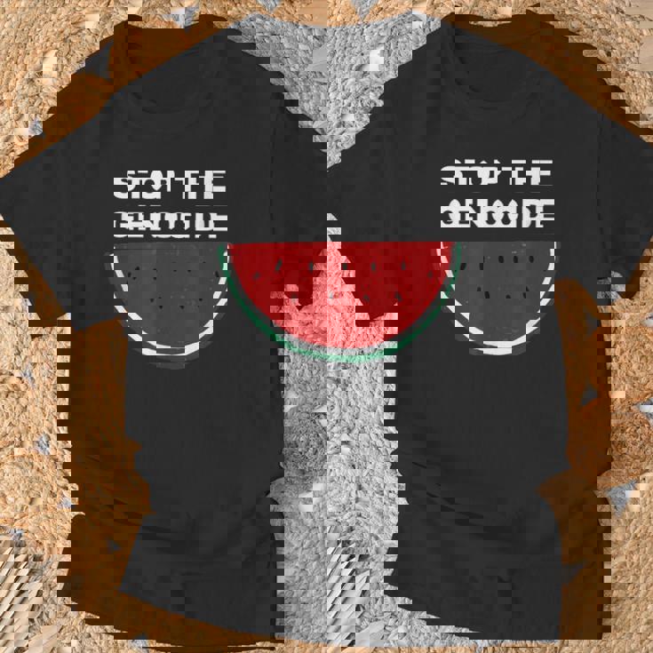 パレスチナスイカ ジェノサイドを止める Tシャツ 高齢者への贈り物
