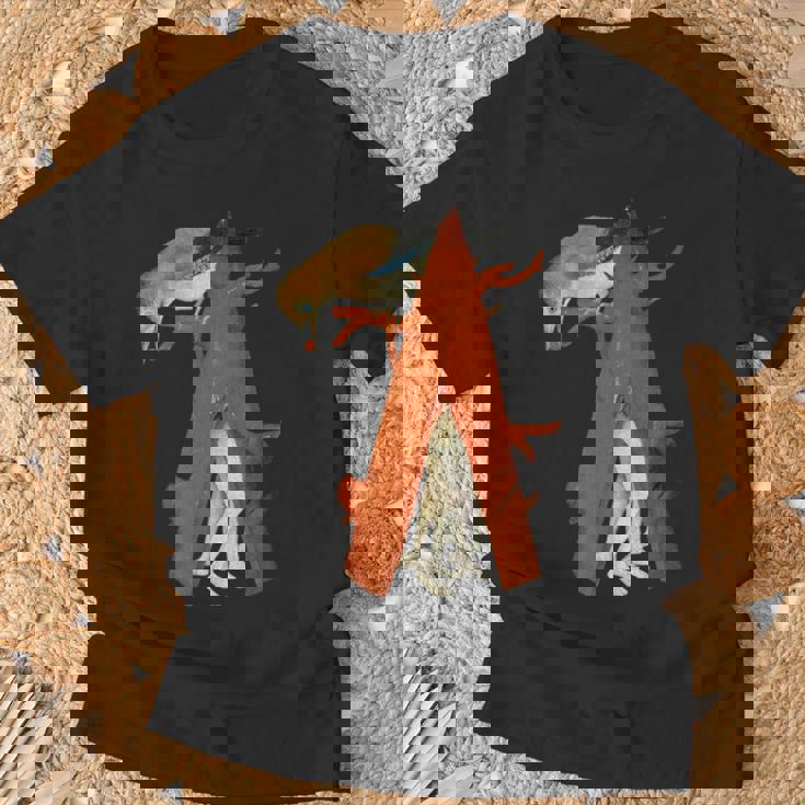 ヒエロニムス ボッシュ 鳥と木 地上の喜びの庭 Tシャツ 高齢者への贈り物