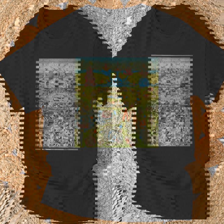 ヒエロニムス・ボッシュ 地球の喜びの庭 アート Tシャツ 高齢者への贈り物