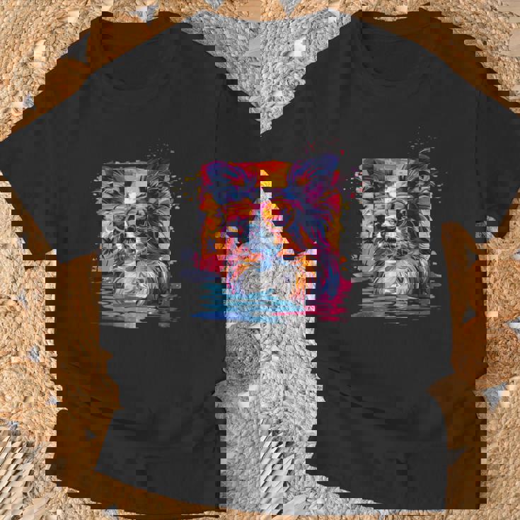 ビーチ・ポップアート クールなパピヨン Tシャツ 高齢者への贈り物