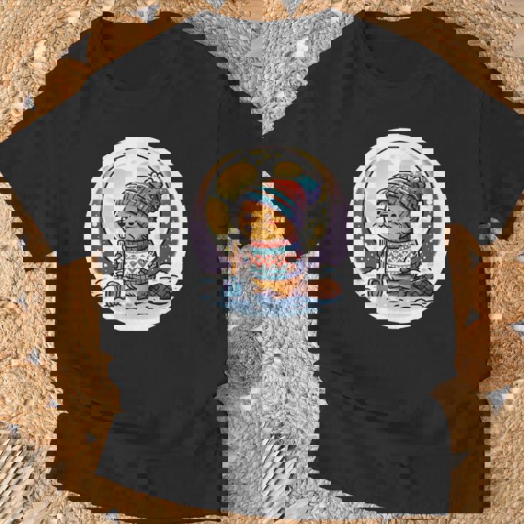 ビーバームーン 冬のワンダーランドのかわいいビーバー Tシャツ 高齢者への贈り物