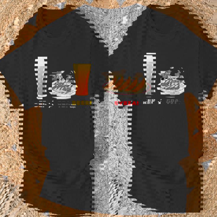 ビールとぎょうざとねこ ビール 餃子 猫 Tシャツ 高齢者への贈り物