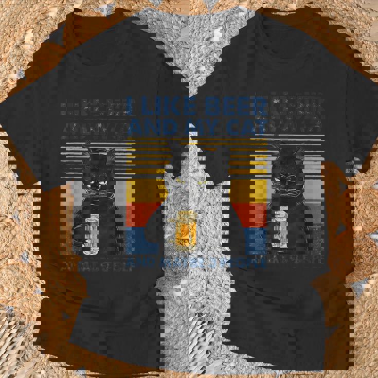 ビール好きで猫が手にビールを飲んでビール友達を応援 Tシャツ 高齢者への贈り物