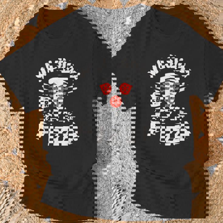 ピザのためにしゃがむ Willquat For Pizza Tシャツ 高齢者への贈り物