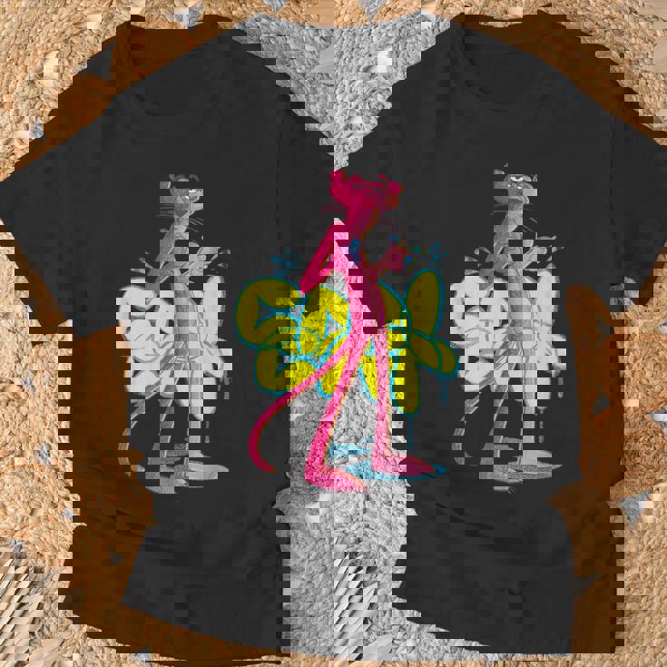 ピンクパンサー クールな猫 グラフィティ チョークアート Tシャツ 高齢者への贈り物