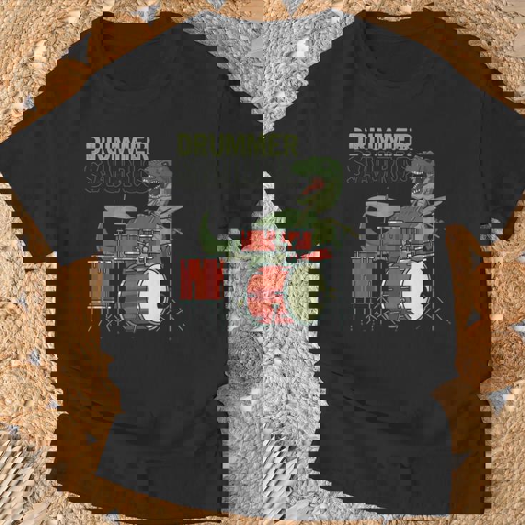 ファニー ドラマーサウルスレックス 恐竜ドラマー ギフト 恐竜ドラム Tシャツ 高齢者への贈り物