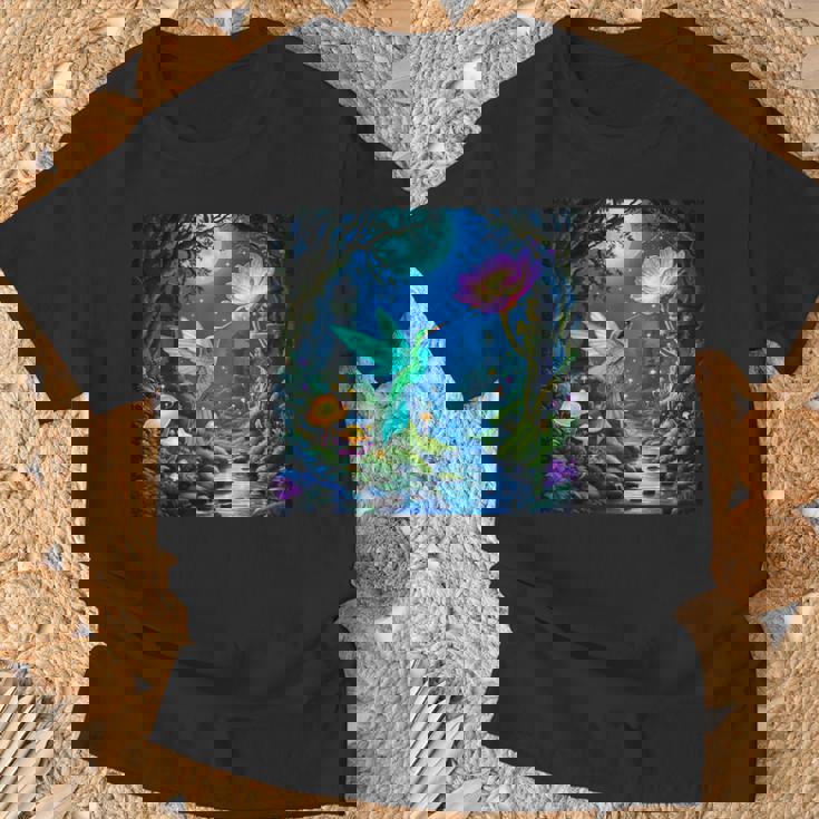 ファンタジー グリーン 鳥 花 Tシャツ 高齢者への贈り物