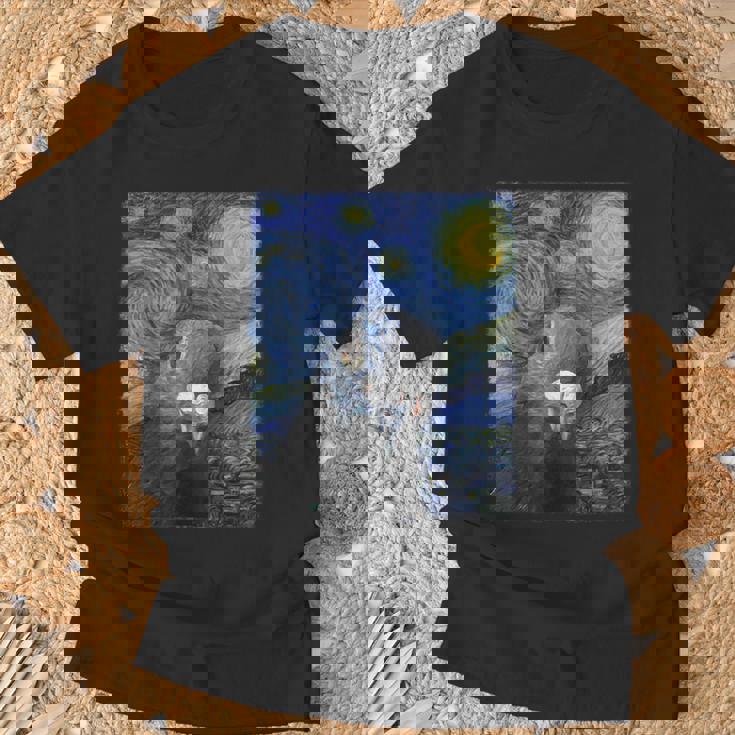 ファン・ゴッホの星月夜鳩のミームペインティング Tシャツ 高齢者への贈り物