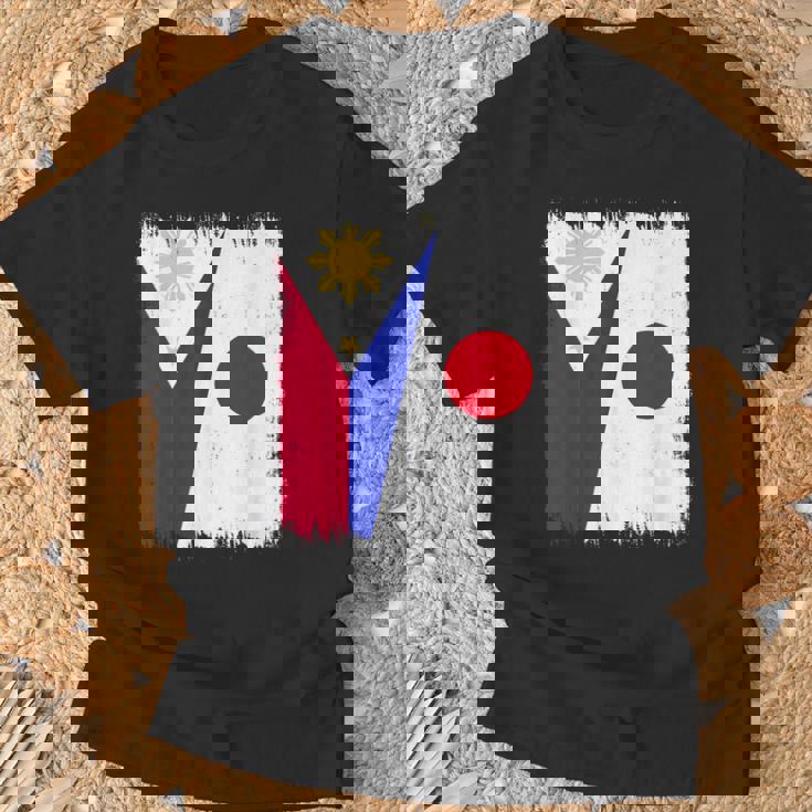 フィリピン 日本 ハーフフラッグ ウェア フィリピン ジャパニーズルーツ Tシャツ 高齢者への贈り物