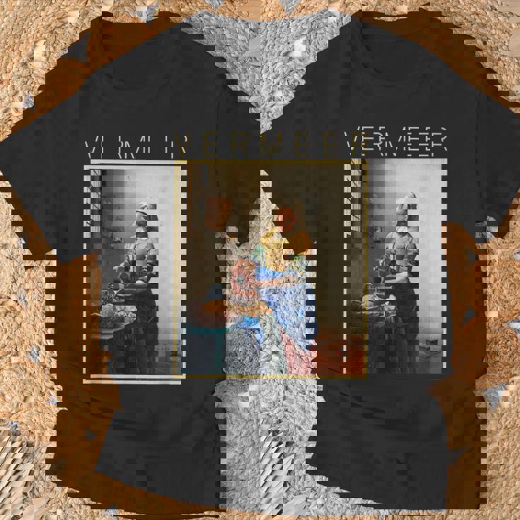 フェルメール 面白いtシャツ アート 牛乳を注ぐ女 絵画 メンズ レディース 面白い 服 美術 油彩画 Tシャツ 高齢者への贈り物