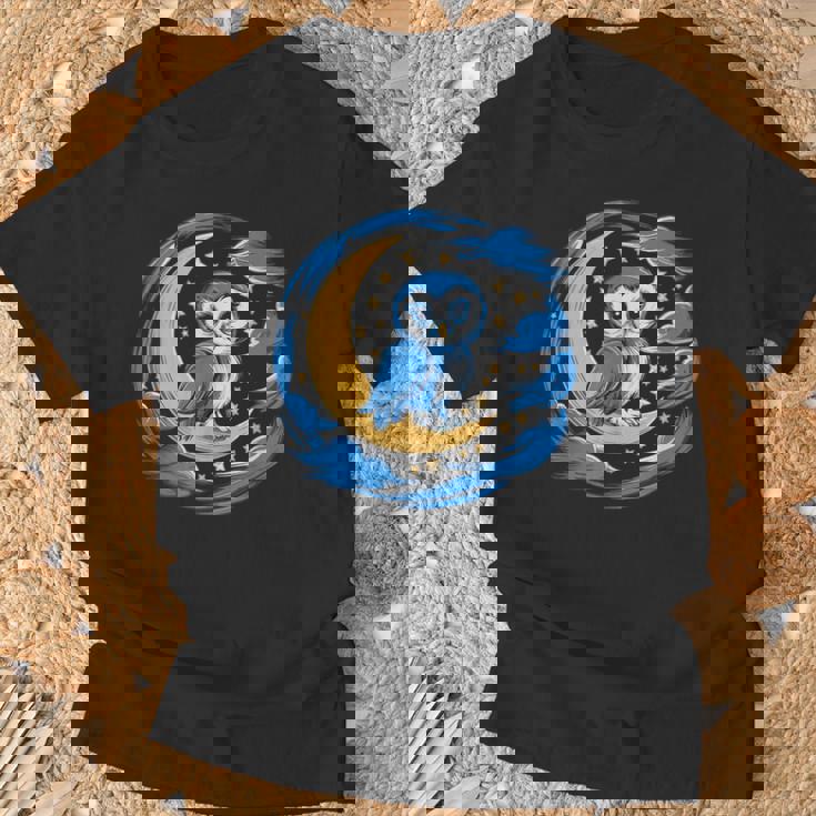 フクロウ 月 夜 星 Tシャツ 高齢者への贈り物