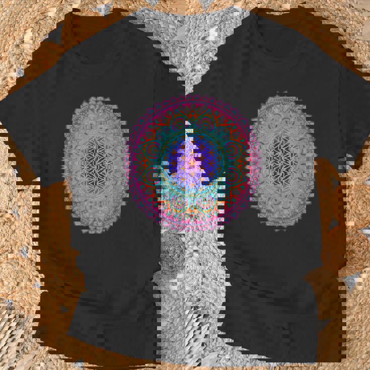 フラワー・オブ・ライフシンボル 民間伝承 マンダラ 5 ファン ファン ファン Tシャツ 高齢者への贈り物