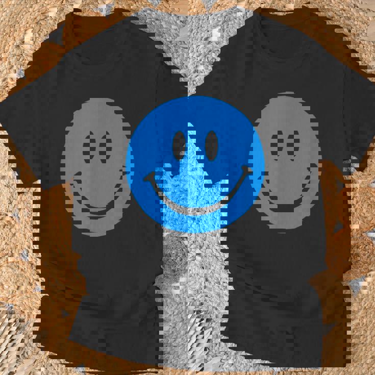 ブルースマイリーフェイス レトロブルーハッピーフェイス Tシャツ 高齢者への贈り物