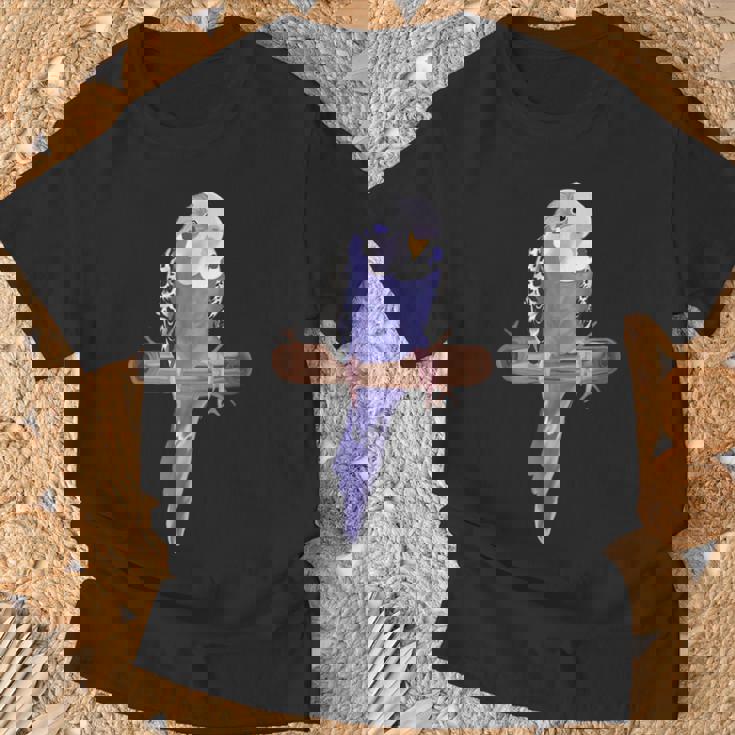 ホワイトパープルセキセイインコエキゾチックペットアニマルモチーフ鳥 Tシャツ 高齢者への贈り物