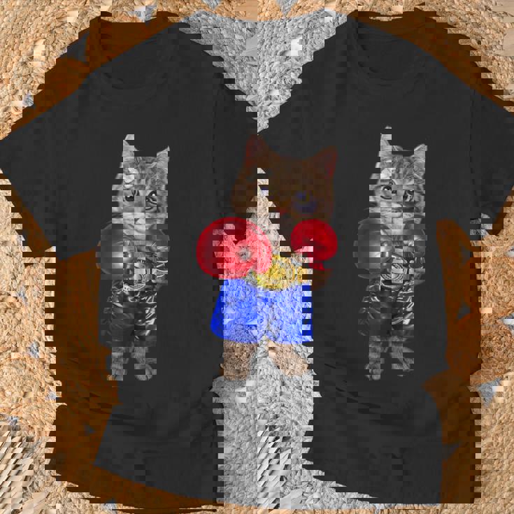 ボクシング をする 猫 ねこ Tシャツ 高齢者への贈り物