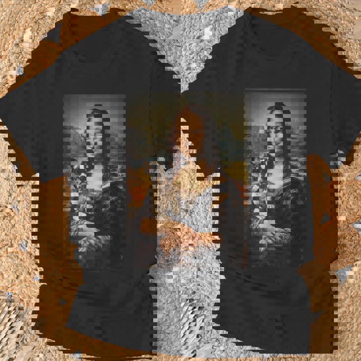 ボストンテリア モナリザ 絵画 アート 犬 ママ お父さん Tシャツ 高齢者への贈り物