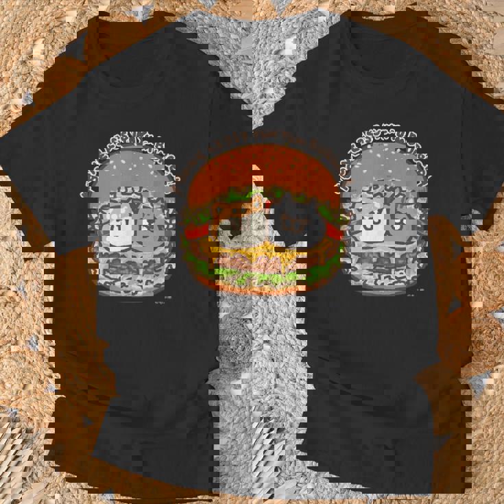 ボンレス犬とボンレス猫 ハンバーガー ダークカラー Tシャツ 高齢者への贈り物