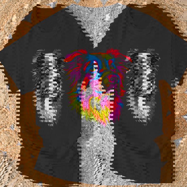 ボーダーコリー ポップアート レインボーカラー カラフル ボーダーコリー Tシャツ 高齢者への贈り物