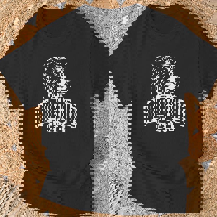 ボーダーコリーのお父さんとかわいい犬の頭を胸に Tシャツ 高齢者への贈り物