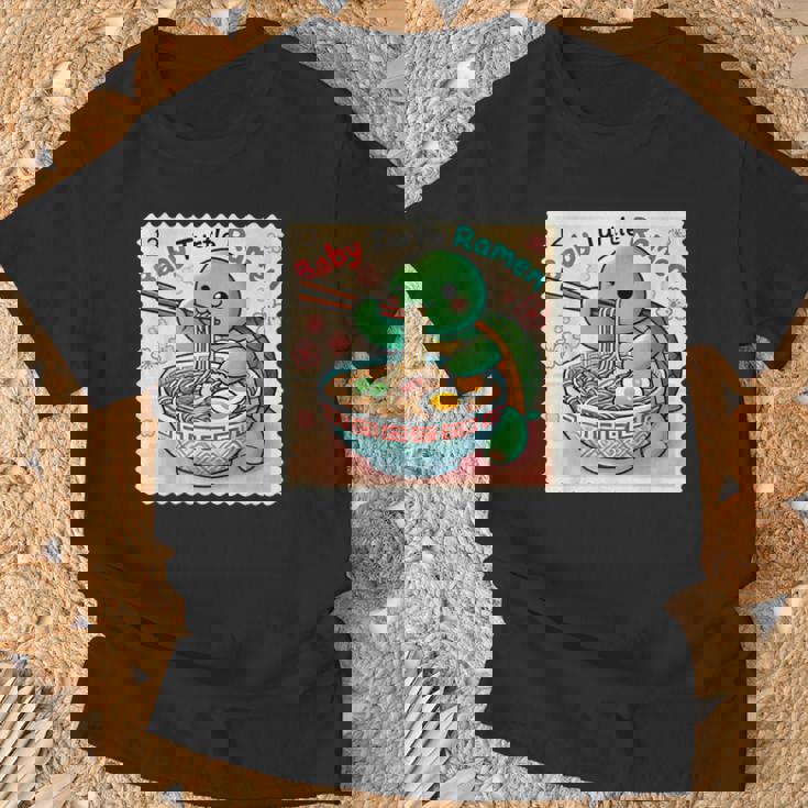 ポップ 和 アート 切手 かわいい 赤ちゃん 亀 ラーメン Tシャツ 高齢者への贈り物