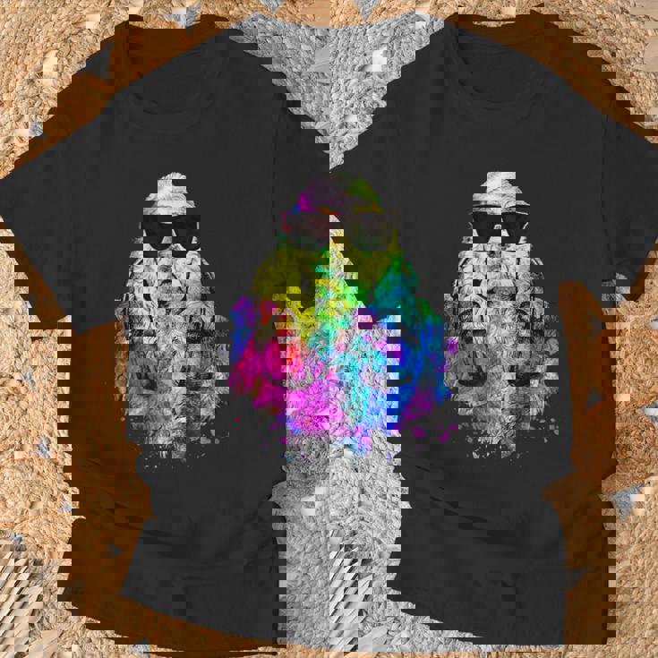 ポップアート アメリカンコッカー スパニエル 犬のポートレート ヘッドフォン付き Tシャツ 高齢者への贈り物