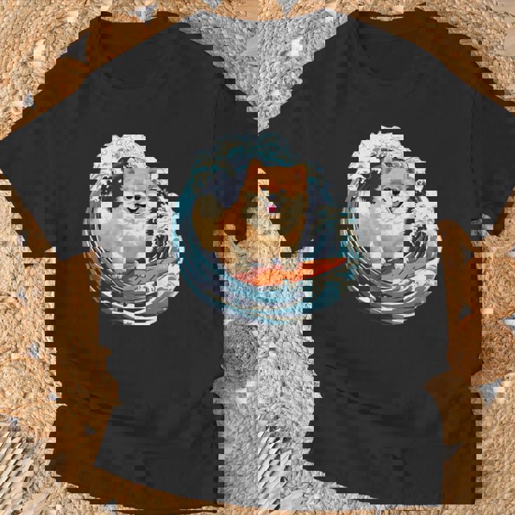 ポメラニアン 面白いtシャツ 犬 イヌ サーフィン 夏 かわいい メンズ 子供 おもしろ 服 グッズ ネタ Tシャツ 高齢者への贈り物