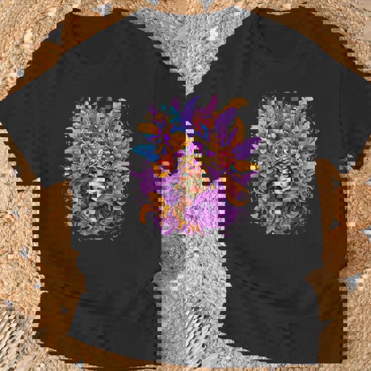 マルディグラ フェザー パープル マスク グリーン ニューオーリンズ Tシャツ 高齢者への贈り物