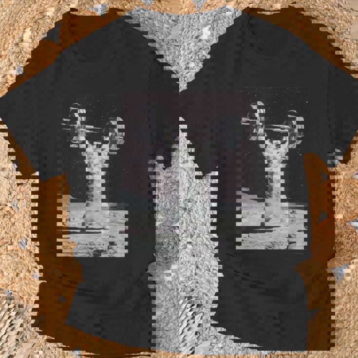 ムーンキャット 筋トレ 猫 フィットネス ジム ウェイトリフティング トレーニング 面白い猫 おもしろ Tシャツ 高齢者への贈り物