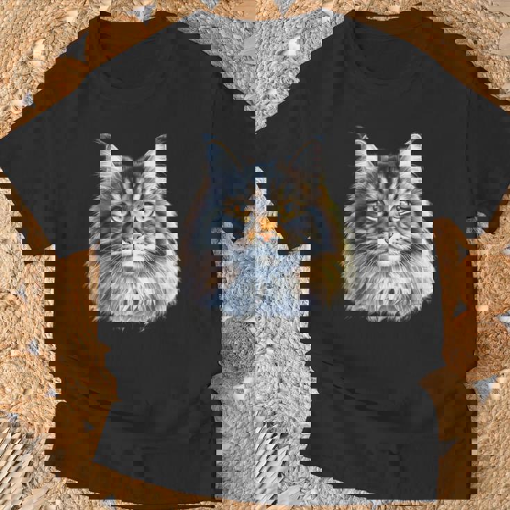 メインクーン 猫の肖像画 Tシャツ 高齢者への贈り物