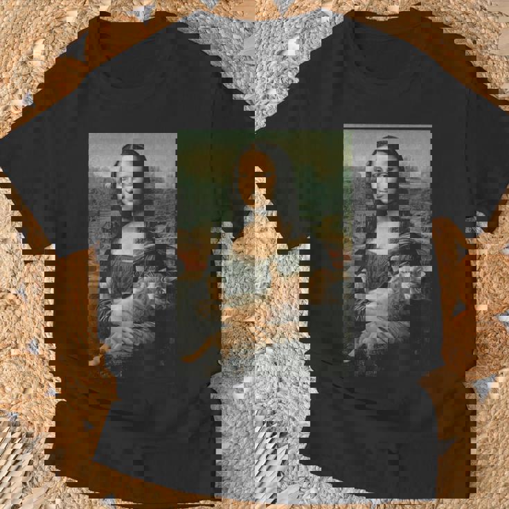 モナリザとオレンジ猫 面白いアートペインティング Tシャツ 高齢者への贈り物