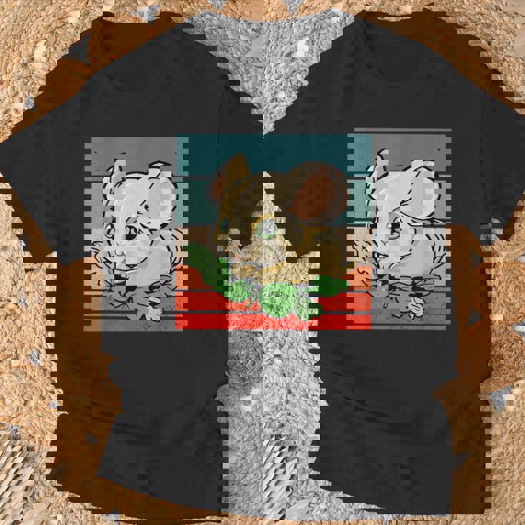 ヤマネ かわいい緑の葉 大きな目 愛らしい甘い動物 Tシャツ 高齢者への贈り物