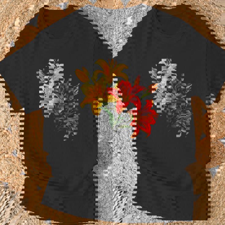 ユリの花 恋人の日 ユリ ホームフラワー ガーデンデザイン Tシャツ 高齢者への贈り物