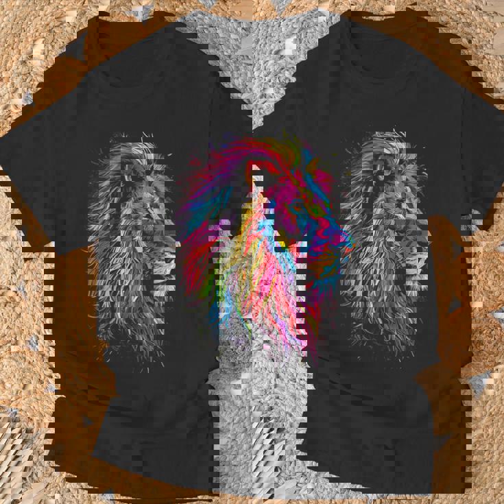 ライオンアート 抽象 カラフル 動物 グラフィック ライオン Tシャツ 高齢者への贈り物