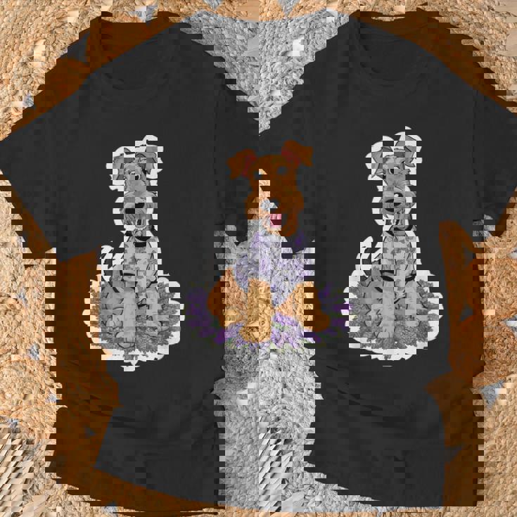 ライラックのエアデール テリア Tシャツ 高齢者への贈り物