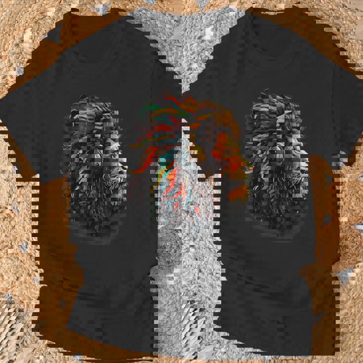 ラスタファリアン・ルーツ ギター ヒッピー ラスタ レゲエ ライオン ラスタファリ Tシャツ 高齢者への贈り物