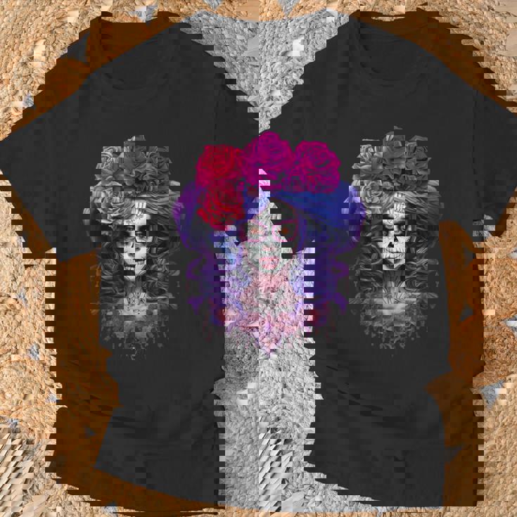 ラ・カトリーナ、ディア・デ・ロス・ムエルトス メキシコの死者の日 Tシャツ 高齢者への贈り物