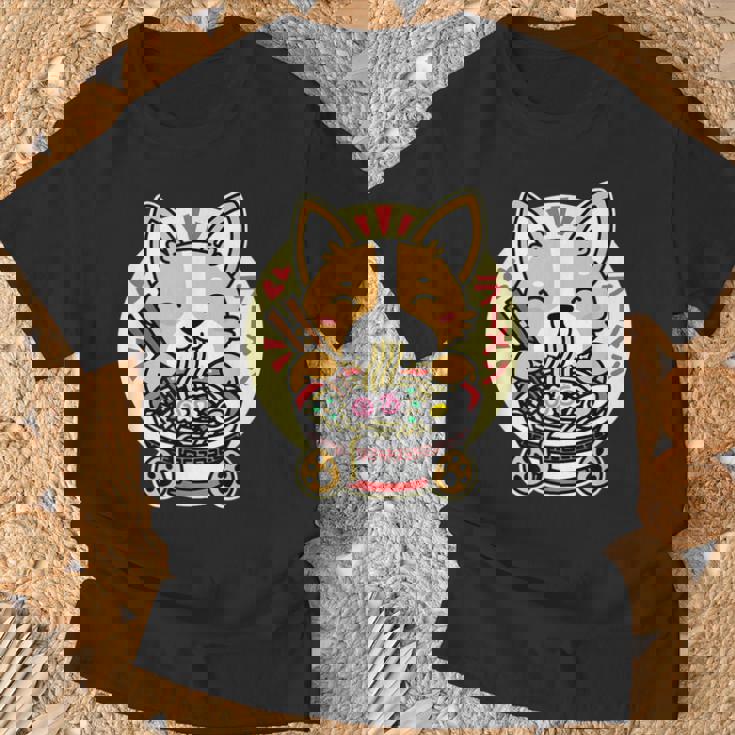 ラーメンを食べる犬 Tシャツ 高齢者への贈り物