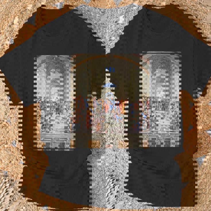 ルネッサンス名画 アテネの学校 Tシャツ 高齢者への贈り物